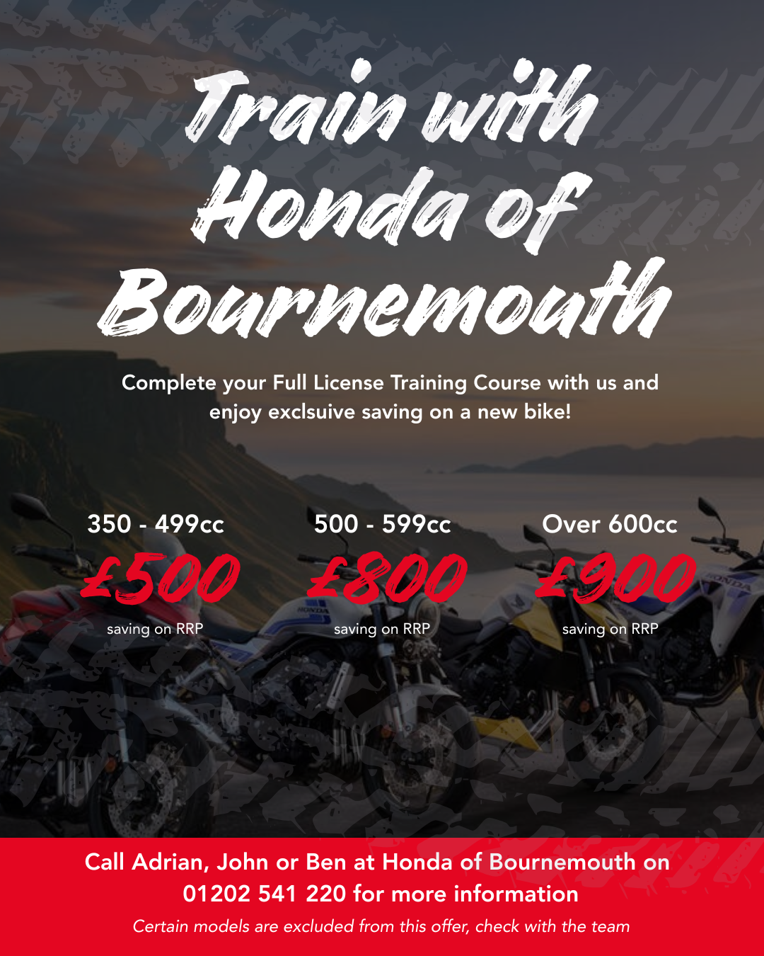 Offers on Motorcycle Training, Save Money on New Bikes with Honda of Bournemouth | My Motorcycle Training, Bournemouth